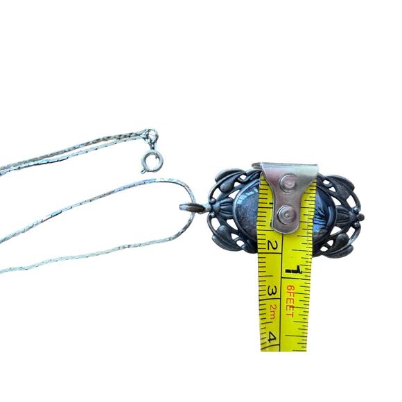 Vintage Butterfly WingTropical Sunset Palm Trees Pendant Necklace - 1950s - Picture 3 of 4